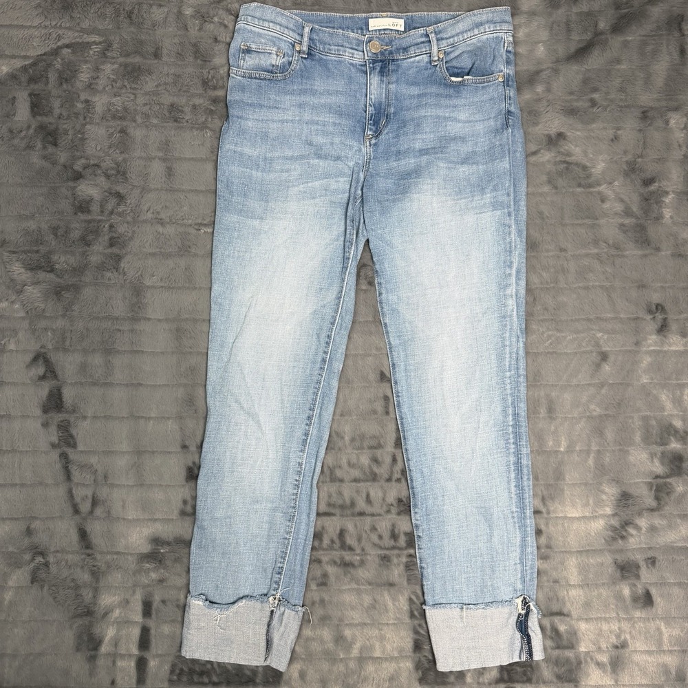 LOFT Women Modern Straight Fit Light Wash Denim Jeans Cuffed Stretch Size 29 8